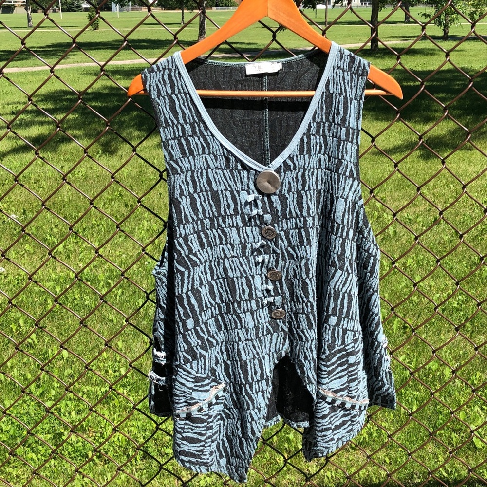 Caty Lesca Paris Vest Artsy Boho Unique Festival Blue/Black Size 5 #1286